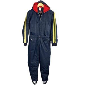 Vintage Carleton Womens M Insulated Snowsuit Navy Hooded Ski Retro 70s 80s